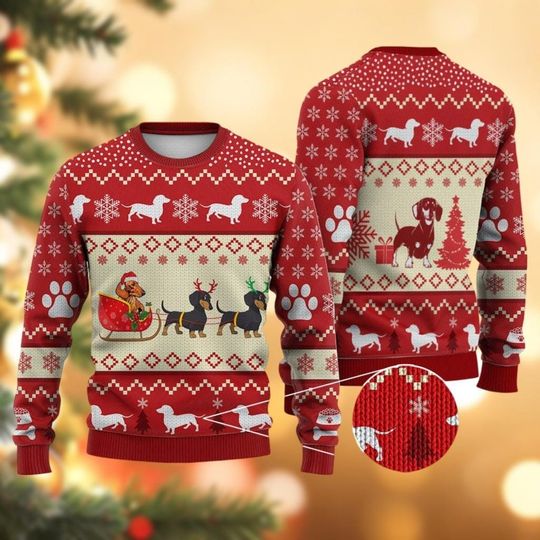 Dachshund Christmas Ugly Sweater, Funny Dachshund Christmas Sweater, Wiener Dog Xmas Sweater, Sausage Dog Holiday Sweater,Doxie Sweater