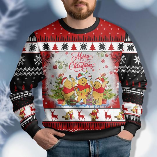 Winnie The Pooh Christmas Sweater, Pooh And Friends Christmas Shirt, Unisex Ugly Xmas Sweater, Kids Sweater, Disney Christmas Sweater
