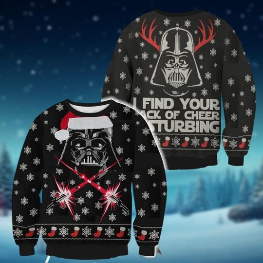 Santa Darth Vader Christmas Sweater, I Find Your Lack Of Cheer Star Wars Shirt, Disney Movie Ugly Xmas Sweater, Winter Holiday Party