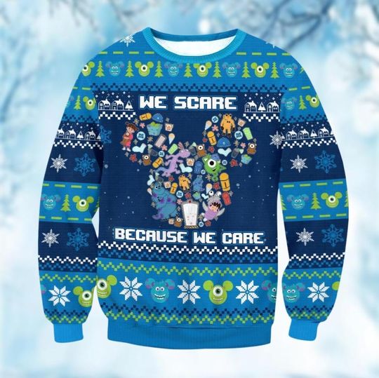 Monster Inc Ugly Sweater,  Monsters University Holiday Sweater, Monster Inc Xmas Sweater, Ror Roar Omega Roar Sweater, Disneyland Gift