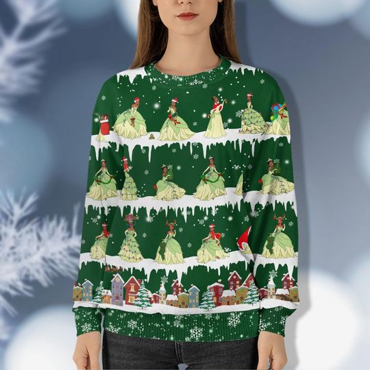 Discover Christmas Tiana Princess Ugly Sweater, Disney Princess Christmas Sweater, Disney Girls Christmas Sweater, Holiday Gift, Xmas Sweater
