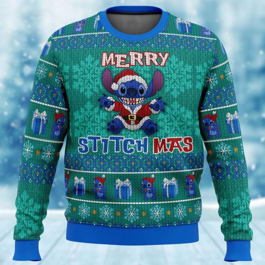 Discover Merry Stitchmas Ugly Sweater, Santa Stitch Holiday Sweater, Cartoon Movie Christmas Sweater, Lilo And Stitch Xmas Party Gift