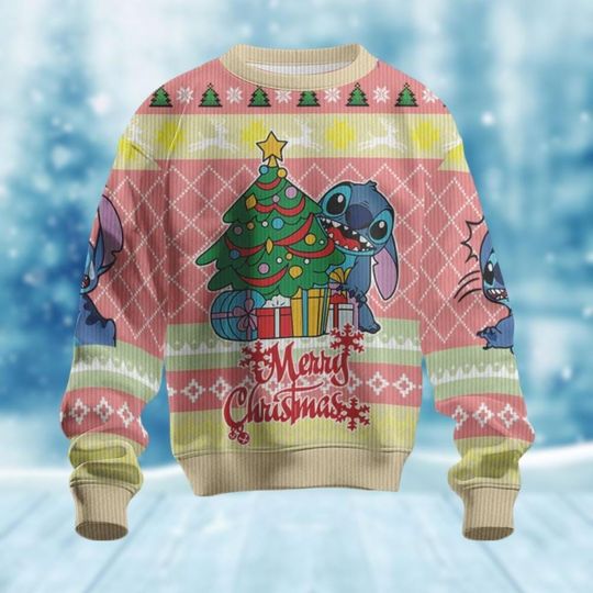 Stitch Ugly Christmas Sweater, Christmas Tree Holiday Sweater, Disney Movie Cartoon Xmas Shirt, Lilo And Stitch Ugly Sweater Shirt