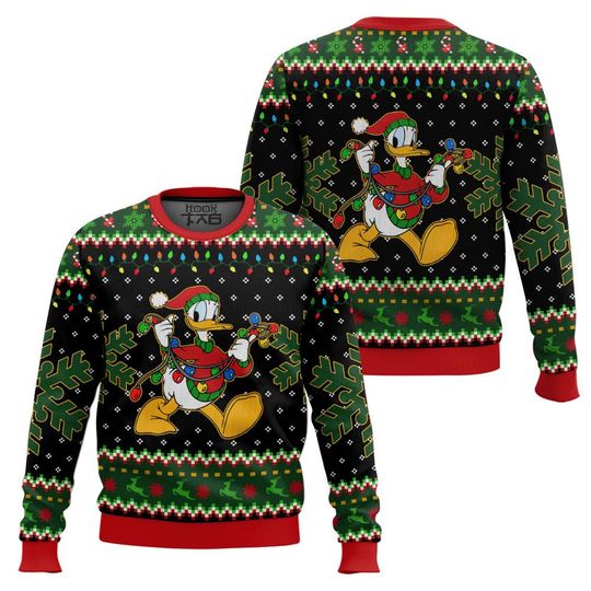 Discover Christmas Donald Duck Christmas Lights Ugly Sweater, All Over Print 3D Ugly Sweater Gift For Her Mother, Family Trip, Xmas Party For Kid