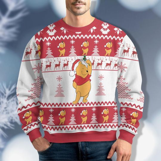 Discover Winnie The Pooh Christmas Ugly Sweater, Disney Pooh Bear Sweater, Reindeer Christmas Sweater, Women Christmas Shirt, Pooh Sweater Men