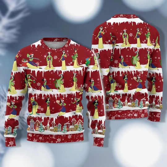 Discover Disney Princess Mulan Christmas Sweater, Princess Ugly Sweater, Princess Christmas Shirt, Mushu Dragon Shirt, Women Christmas Shirt