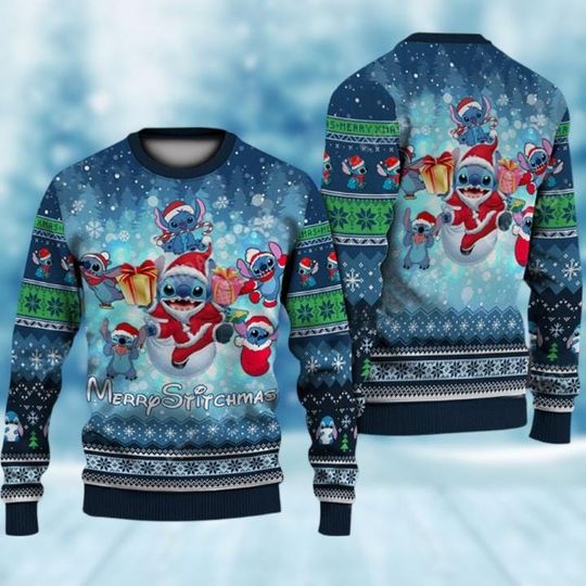 Discover Christmas Stitch Ugly Sweater, Merry Stitchmas Holiday Sweater, Cute Santa Xmas Sweater, Lilo And Stitch, Disney Winter Season Shirt
