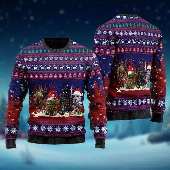 Discover Boba Fett Darth Vader Stormtrooper Christmas Ugly Sweater, Disney Movie Christmas Lights Sweater, Holiday Sweater Party, Yoda Sweater