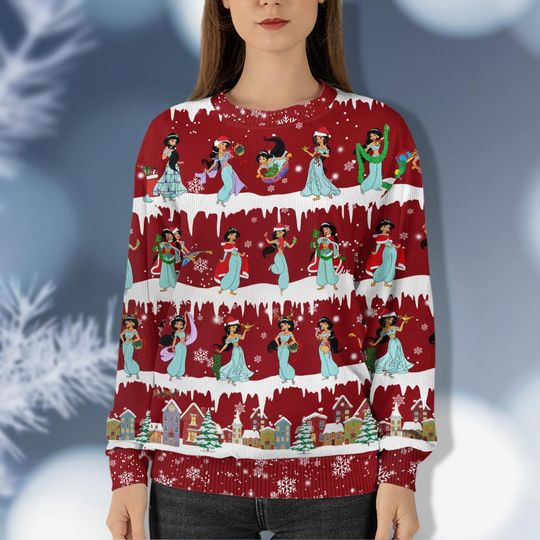 Jasmine Princess Ugly Christmas Sweater, Disney Princess Christmas Shirt, Disney Aladdin Shirt, Ugly Sweater Shirt, Disneyland Sweater