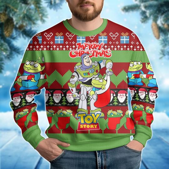 Buzz Lightyear Ugly Christmas Sweater, Toy Story Movie Xmas Sweatshirt, Alien Characters Ugly Sweatshirt, Christmas Gift For Men