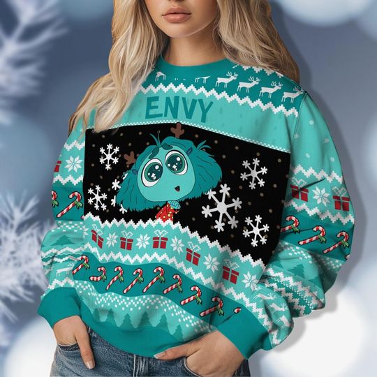 Discover Envy Inside Out 2 Christmas Ugly Sweater, Disney All Emotions Cartoon Christmas Shirt, Kids Disney Xmas Sweater, Women Holiday Sweater