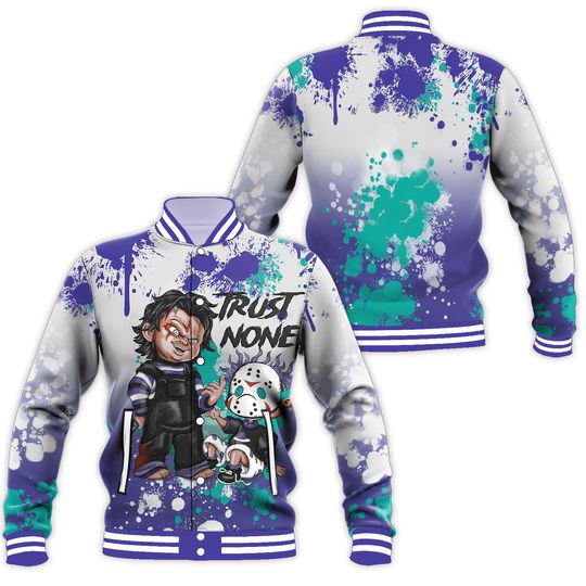 AJ 5 Retro Grape 5s Varsity Jacket - Trust No One Scary