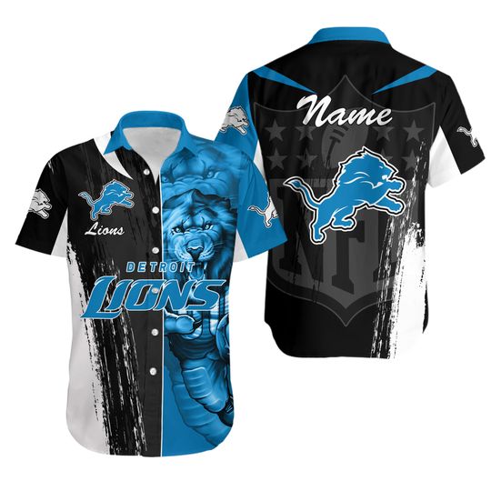 Detroit Lions Half Tone Mascot Hawaiian Shirt
