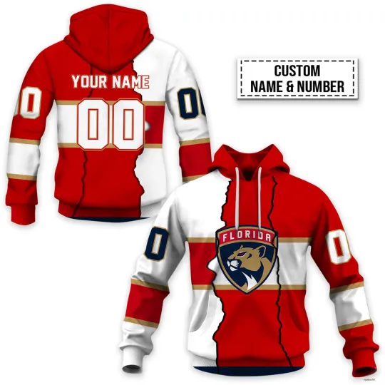 Florida Panthers Personalized Name - Number Hoodie Pullover Hooded Xmas Gift