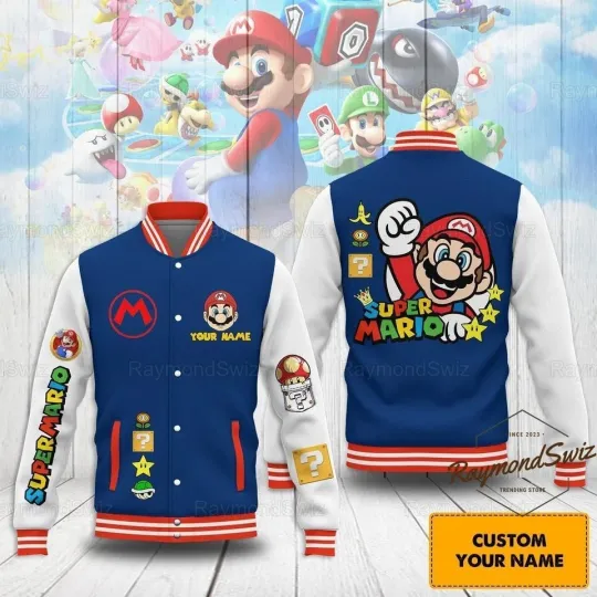 Mario Cartoon Personalized Baseball Jacket