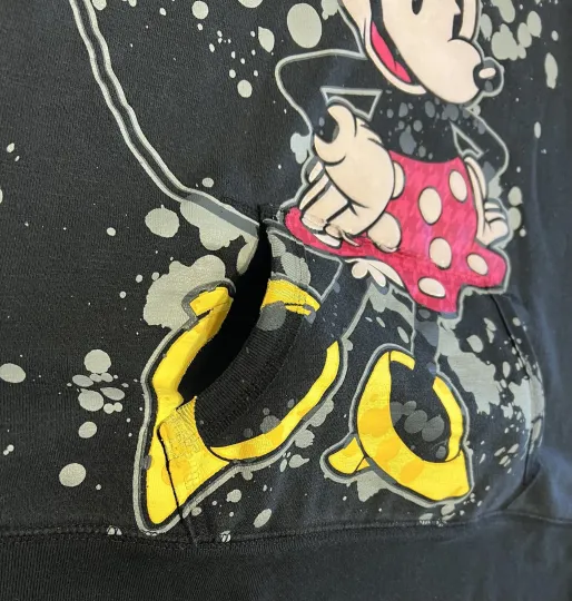 Disney Parks Womens L Hoodie Minnie Mouse 3-D Graphic Black Pullover Sweatshirt