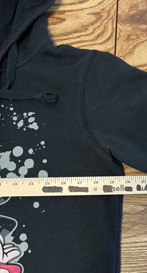 Disney Parks Womens L Hoodie Minnie Mouse 3-D Graphic Black Pullover Sweatshirt