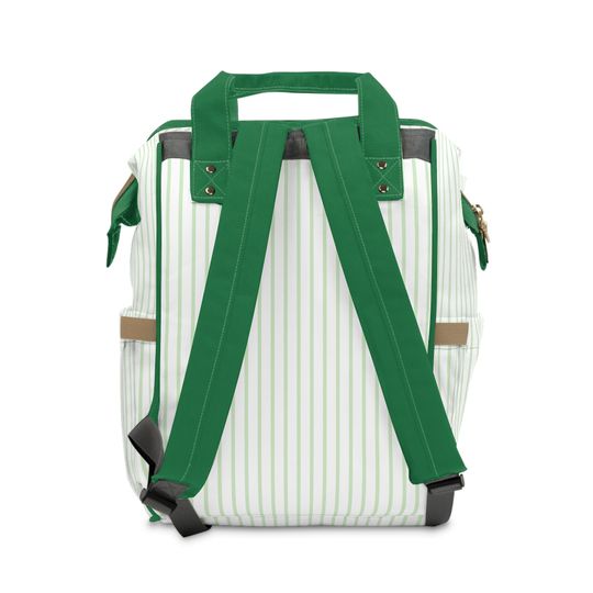 Green Striped Multifunctional Backpack / Diaper Backpack / Monogrammed School Bag Hospital Bag Personalized Gift