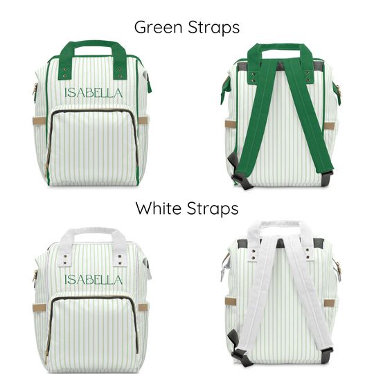 Green Striped Multifunctional Backpack / Diaper Backpack / Monogrammed School Bag Hospital Bag Personalized Gift