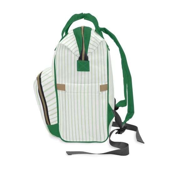 Green Striped Multifunctional Backpack / Diaper Backpack / Monogrammed School Bag Hospital Bag Personalized Gift
