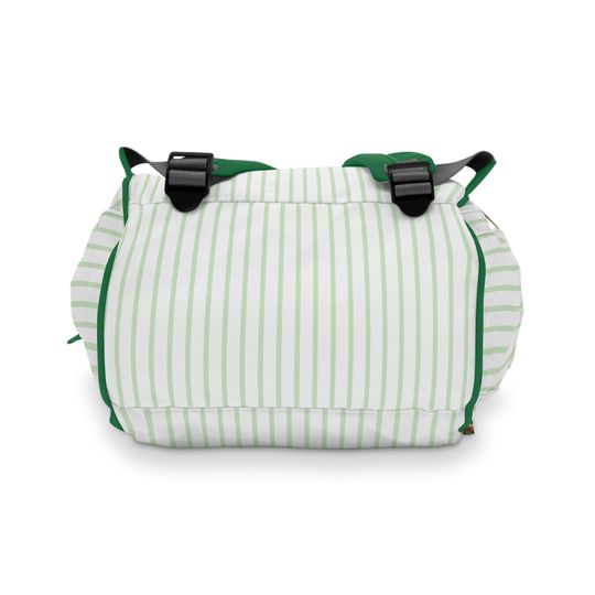 Green Striped Multifunctional Backpack / Diaper Backpack / Monogrammed School Bag Hospital Bag Personalized Gift