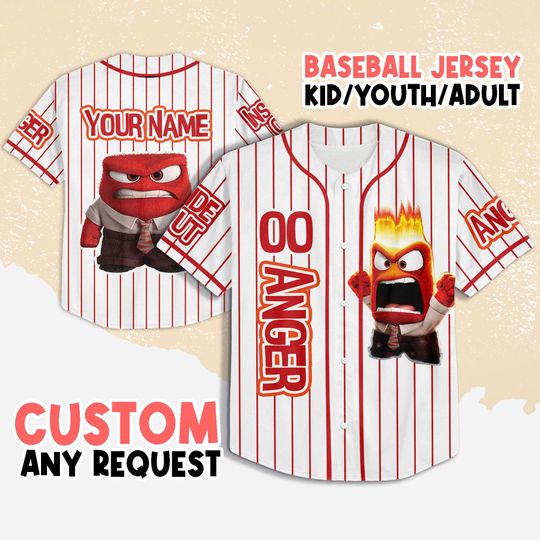 Personalized Inside Out Anger Baseball Jersey, Disney Anger Baseball Jersey