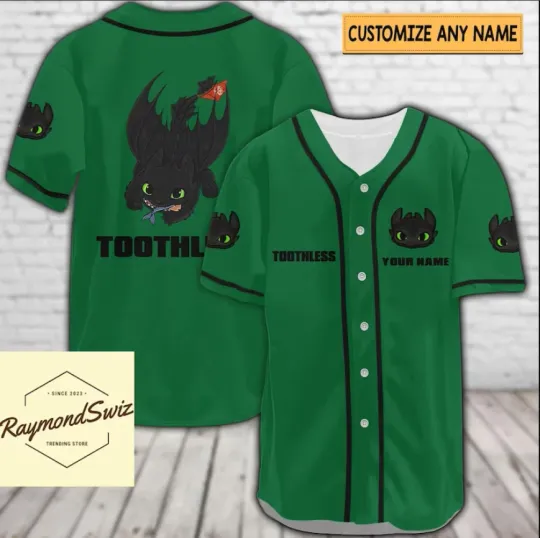 Halloween Toothless Green 3D Baseball Jersey Shirt