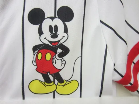 New Mickey Mouse #28 Baseball Jersey White Button Pinstriped Disney Store Mens L