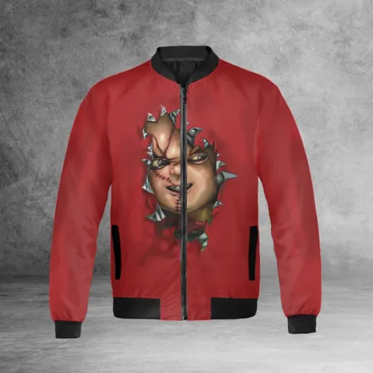 Chucky Doll Horror Killer Wanna Play Chucky Cracking Red Themed Jacket