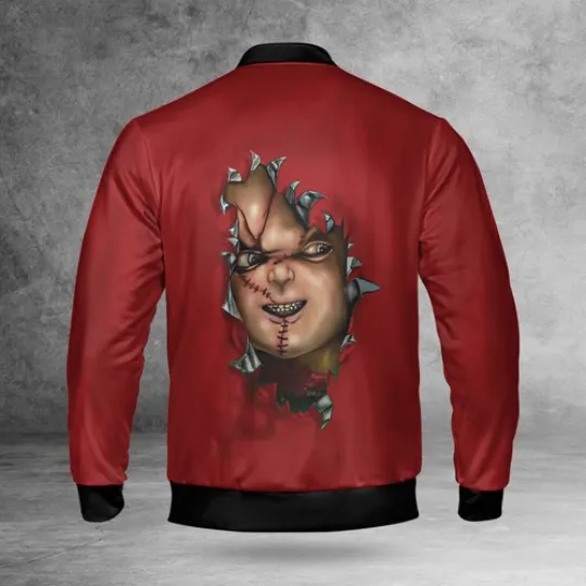 Chucky Doll Horror Killer Wanna Play Chucky Cracking Red Themed Jacket