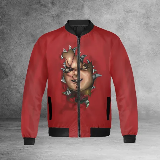 Chucky Doll Horror Killer Wanna Play Chucky Cracking Red Themed Jacket
