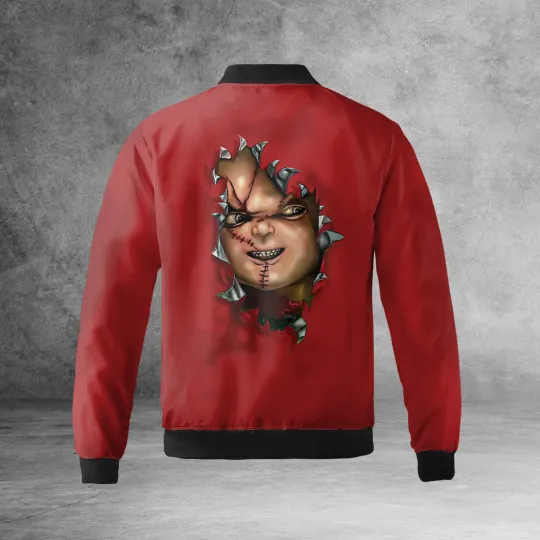 Chucky Doll Horror Killer Wanna Play Chucky Cracking Red Themed Jacket