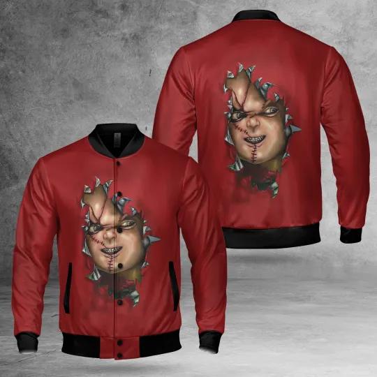 Chucky Doll Horror Killer Wanna Play Chucky Cracking Red Themed Jacket