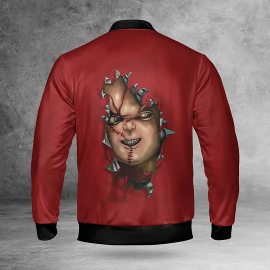 Chucky Doll Horror Killer Wanna Play Chucky Cracking Red Themed Jacket