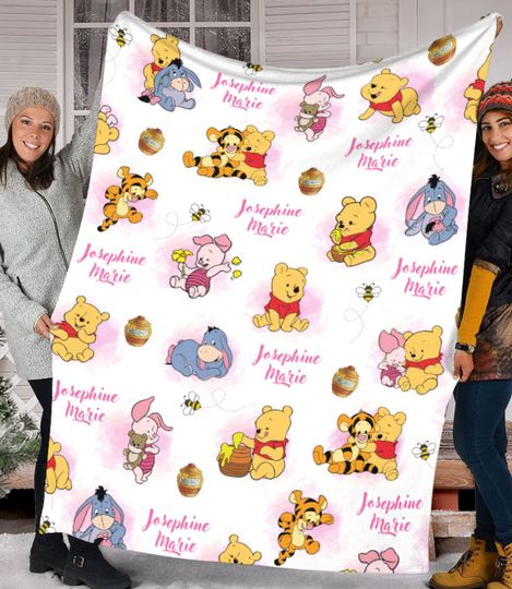 Personalized Winnie Movie The Pooh and Friends Fleece Blanket Pooh Bear Blanket Custom Tigger Piglet Eeyore Blanket Cartoon Pooh Fleece