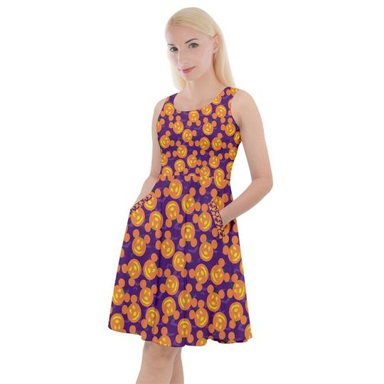 Halloween mouse pumpkin print skater dress- Sizes S- 5XL plus size