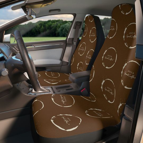 Jesus and Good Coffee Car Seat Covers, set of 2, brown, tan