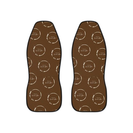 Jesus and Good Coffee Car Seat Covers, set of 2, brown, tan