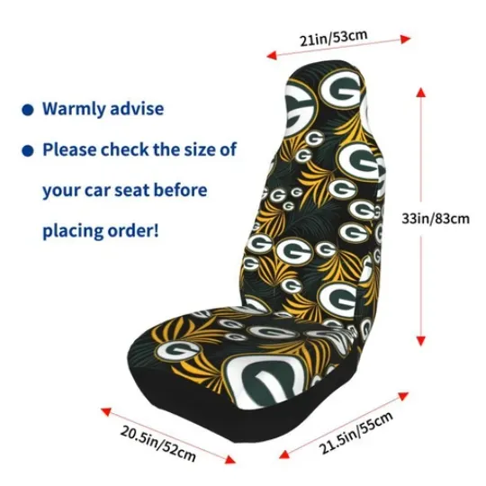 2pcs Green Bay Packers Elastic Car Seat Covers Printed Seat Cover Universal