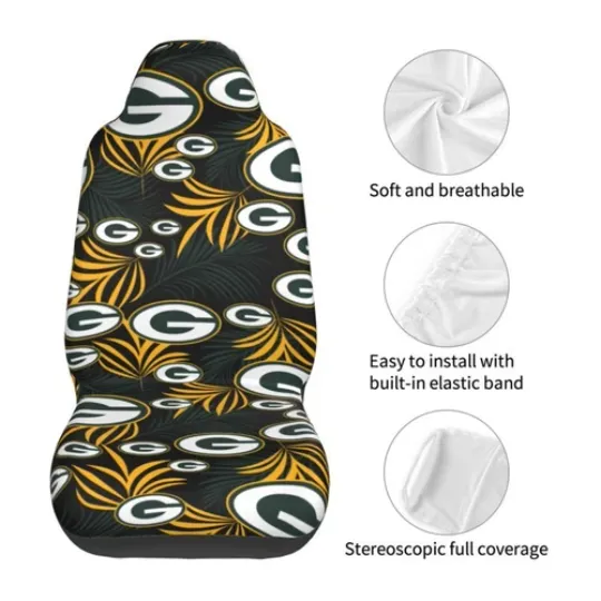 2pcs Green Bay Packers Elastic Car Seat Covers Printed Seat Cover Universal
