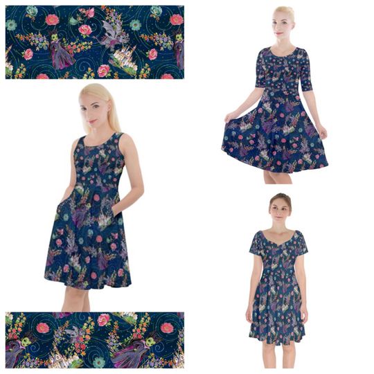 Maleficent inspired cute print skater dress-  plus size