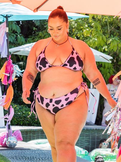 MOOd String Bikini - Cow Print, Pink, Rave, Plus Size Swimwear
