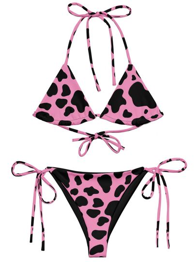 MOOd String Bikini - Cow Print, Pink, Rave, Plus Size Swimwear