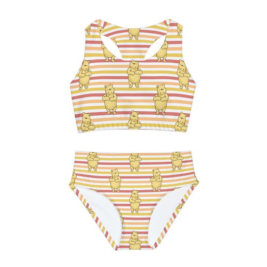 Striped Pooh Girls Two Piece Swimsuit (AOP)
