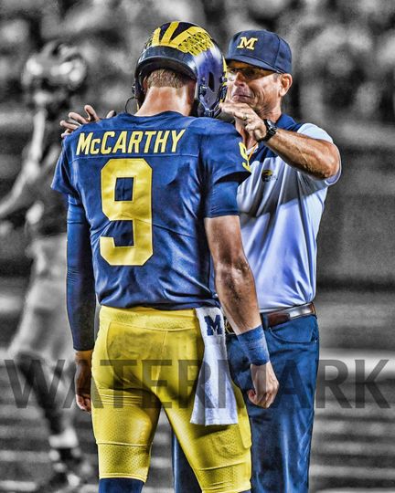 JJ McCarthy and Jim Harbaugh Michigan Wolverines Poster
