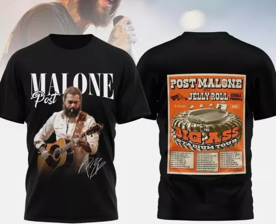 Post Malone Jelly Roll Big Ass Stadium Tour 2025 T-Shirt 3D