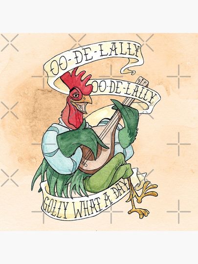 Alan-A-Dale Rooster : OO-De-Lally Golly What A Day Tattoo Watercolor Painting Robin Hood Pillow