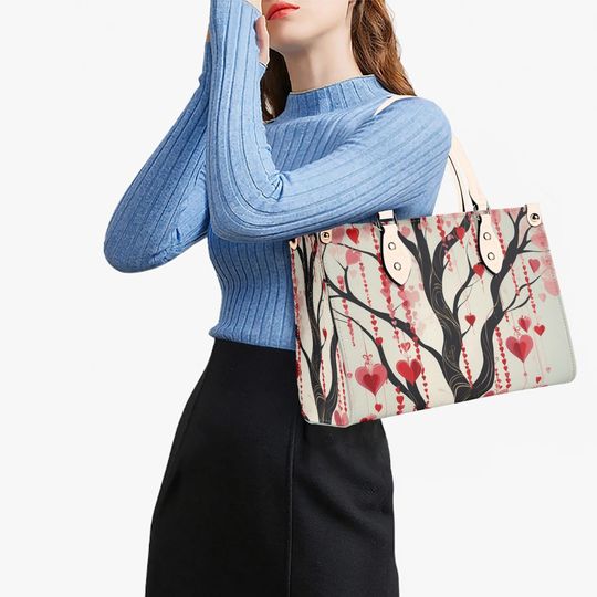 Luxury Women vegan leather Handbag tote beautiful Valentines day Holiday season tree of hearts design