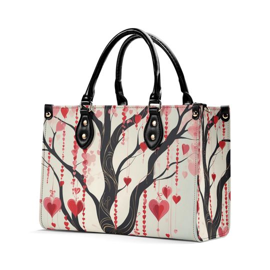 Luxury Women vegan leather Handbag tote beautiful Valentines day Holiday season tree of hearts design