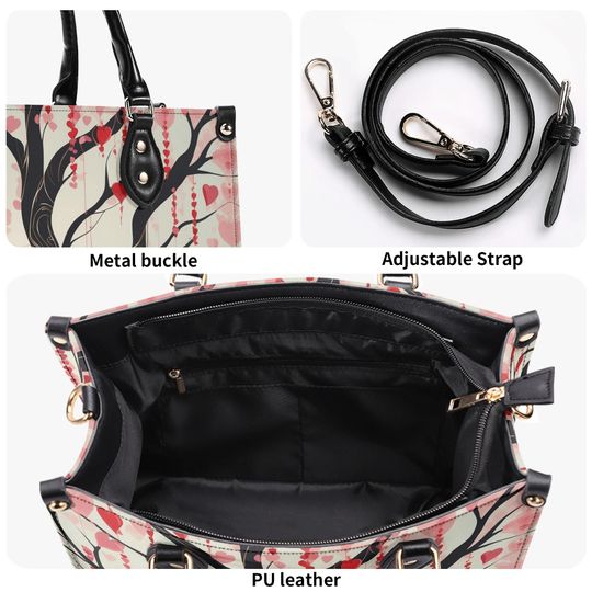 Luxury Women vegan leather Handbag tote beautiful Valentines day Holiday season tree of hearts design
